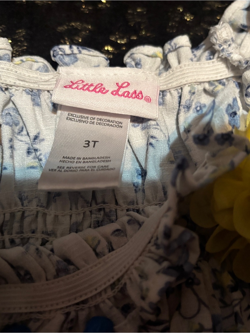Girls Floral Smocked Top with Light Wash Jeans - Blue & White - Picture 3 of 6